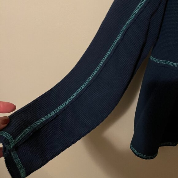 GU} Belle by Kim Gravel Baby Waffle Topstitched Raw Edge Hoodie Indigo/Size - M - Picture 11 of 14